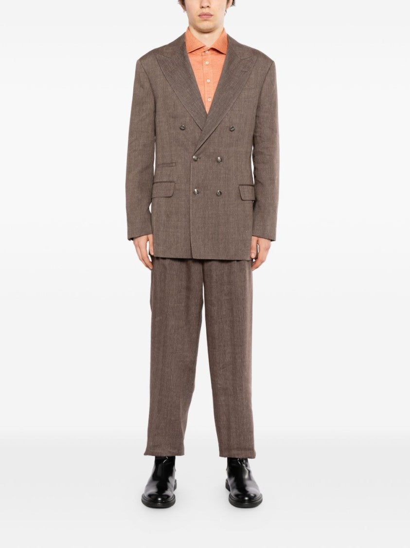 Brunello Cucinelli Camel Double-Breasted Tailored Flap Pockets Blazer