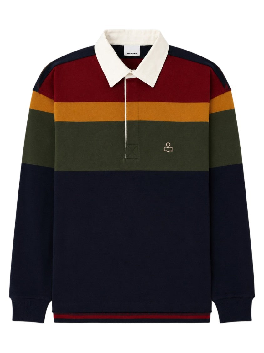Isabel Marant Brandon Long-Sleeve Striped Cotton Polo Shirt