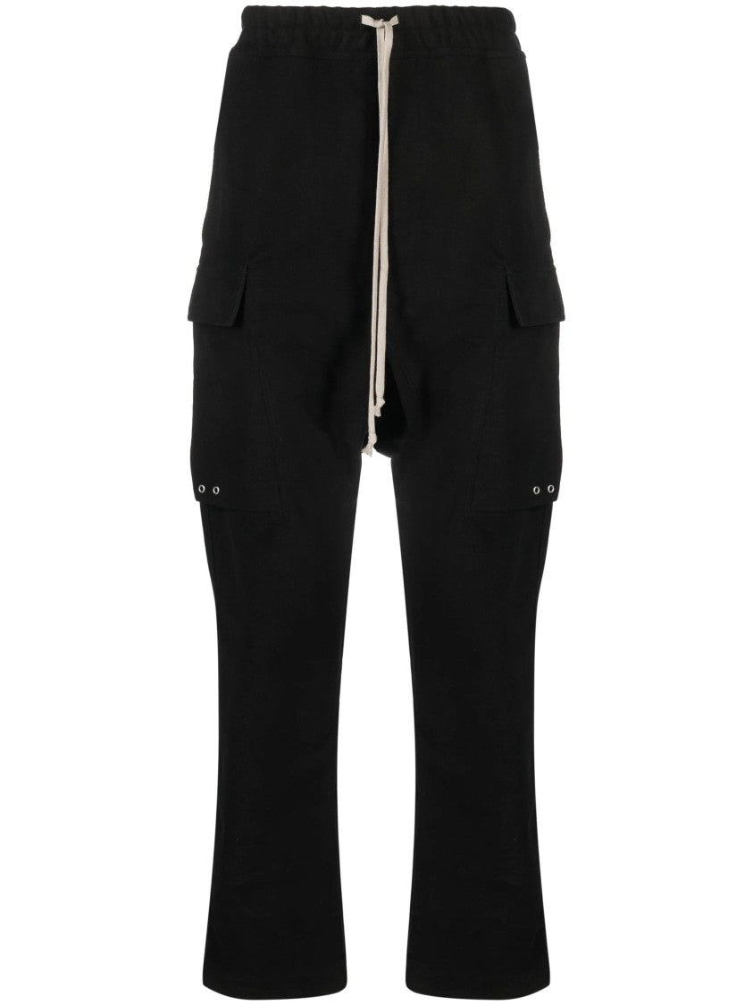 Rick Owens Relaxed Fit Black Cotton Cargo Long Pants