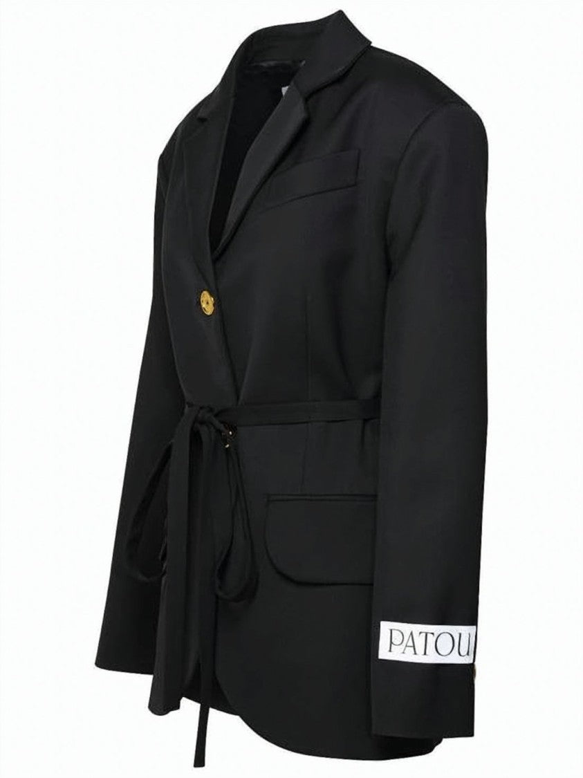 Patou Structured Wool Blend Belted Jacket With Gold-Tone Accents