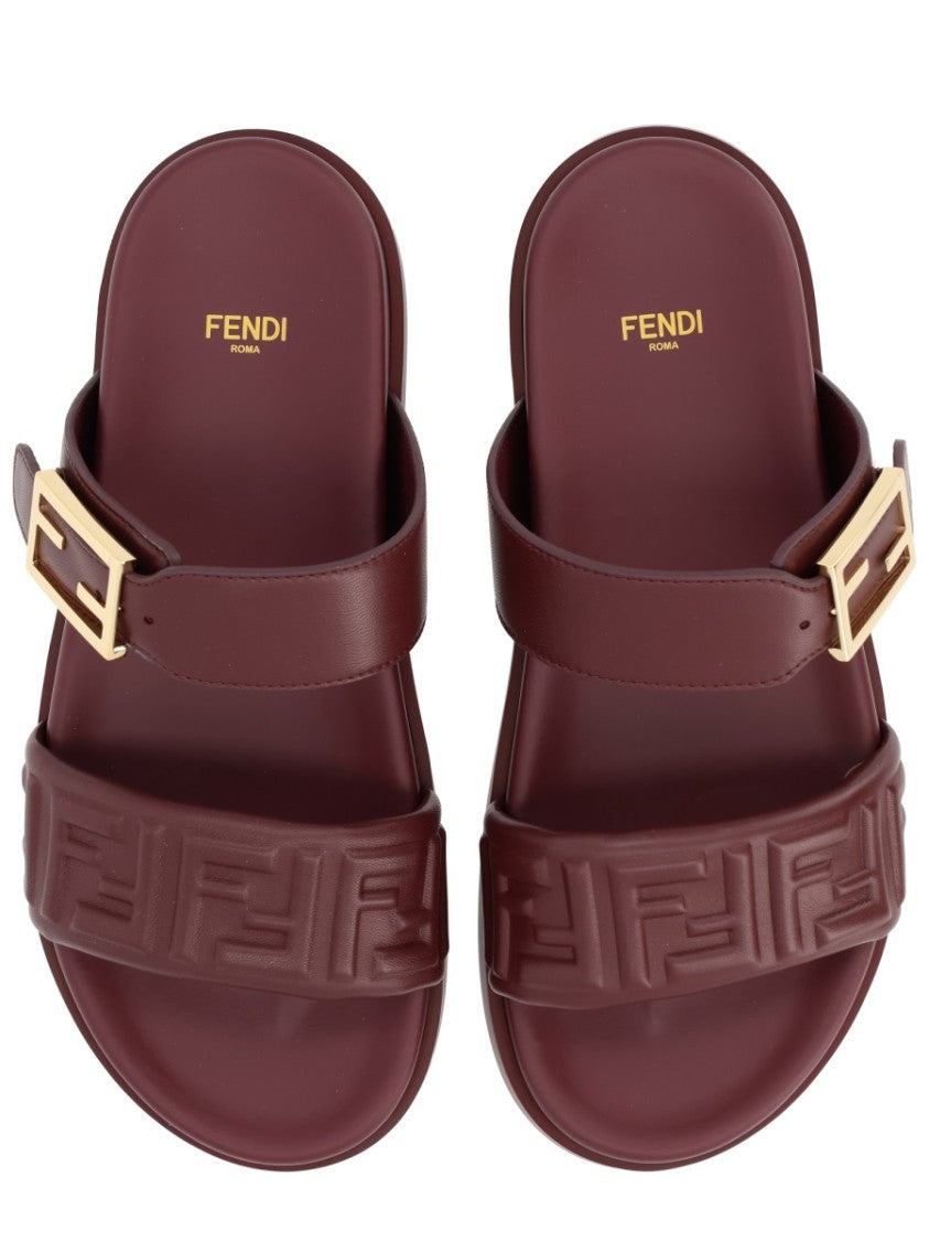Fendi Fendi Feel Burgundy Leather Sandals
