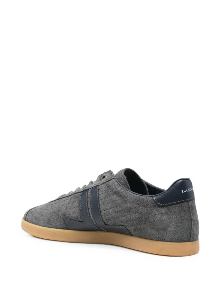Lanvin Textured Grey Sneakers With Navy Leather Accents