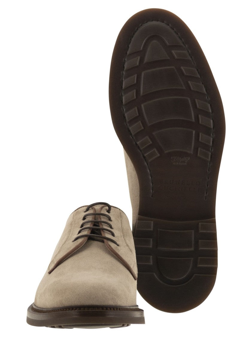 Brunello Cucinelli Suede Derby Shoes With Soft Texture And Lightweight Sole