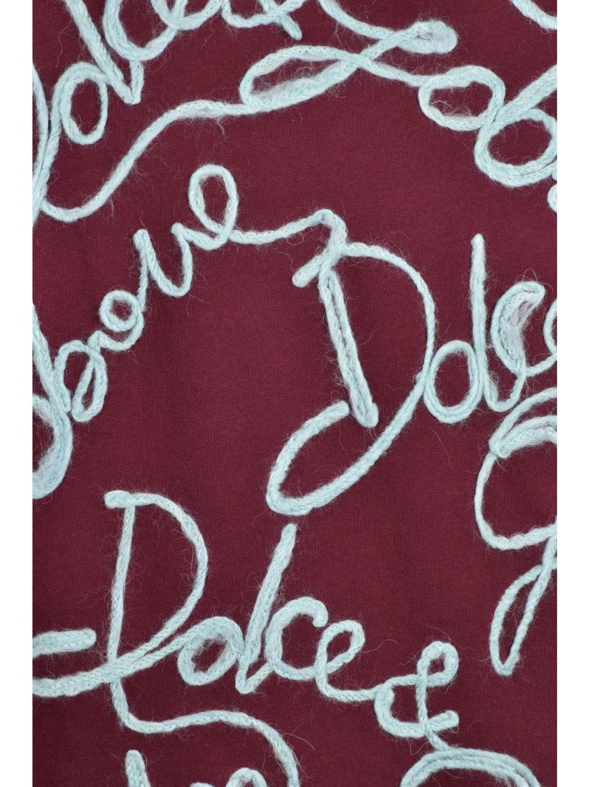 Dolce & Gabbana Red Raised Embroidery Oversized Cotton-Blend Sweatshirt