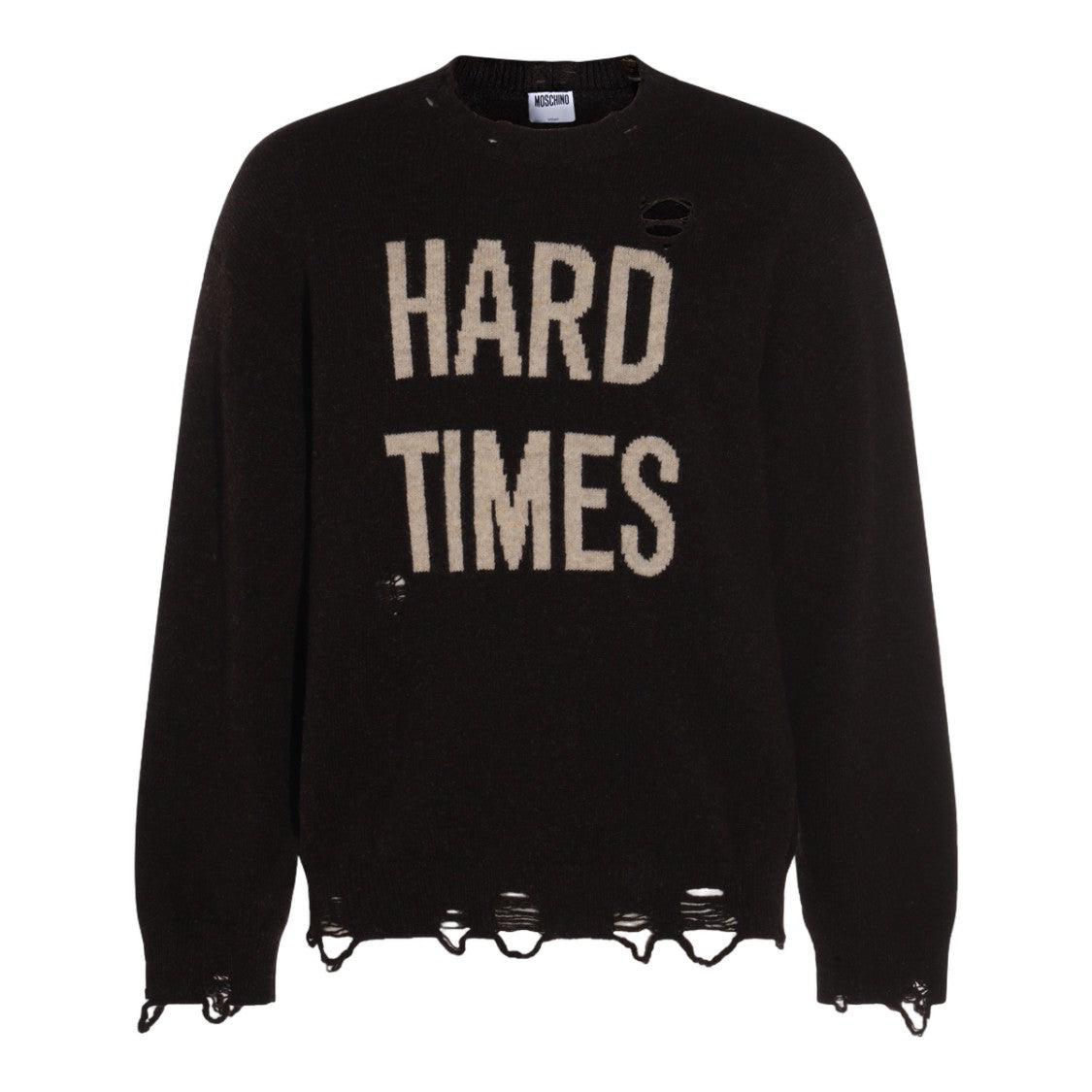 Moschino Distressed Graphic Knitwear Sweater With Frayed Edges
