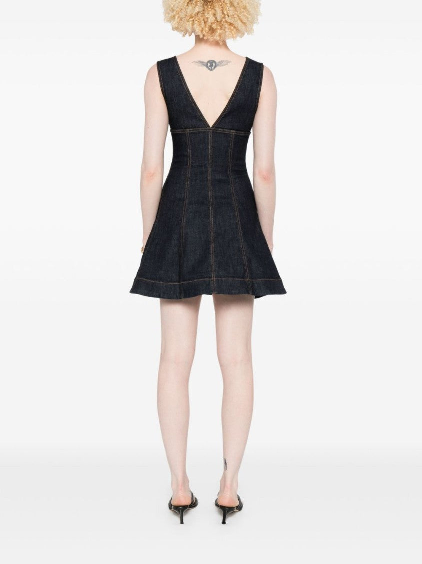 Self-Portrait Navy Blue Dress With Bustier Neckline And Zip Detail
