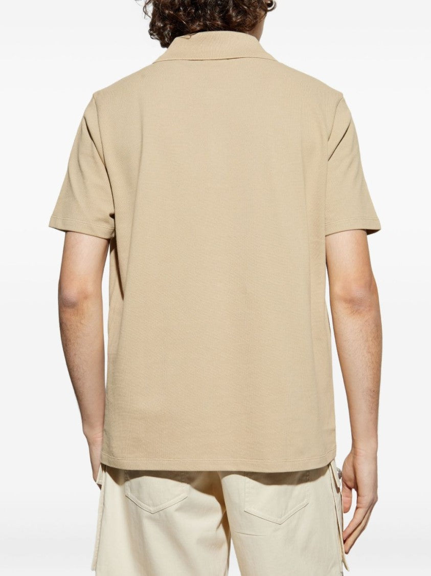 Balmain Beige Zip Fastening Embroidered Logo Polo