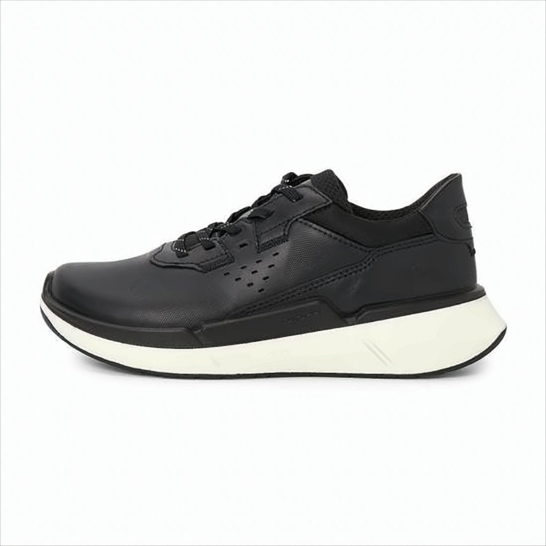 Ecco Black Leather Sneaker With Perforated Detailing