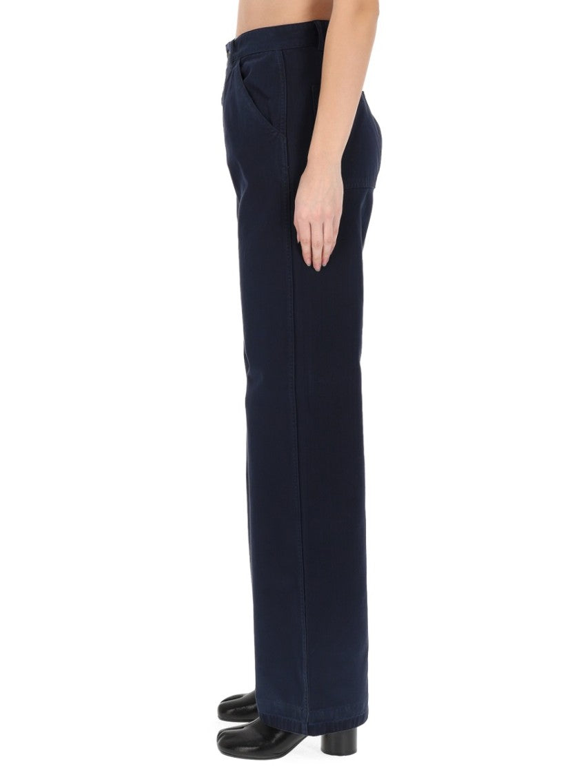 Maison Margiela Wide-Leg Herringbone Cotton High Waisted Pants
