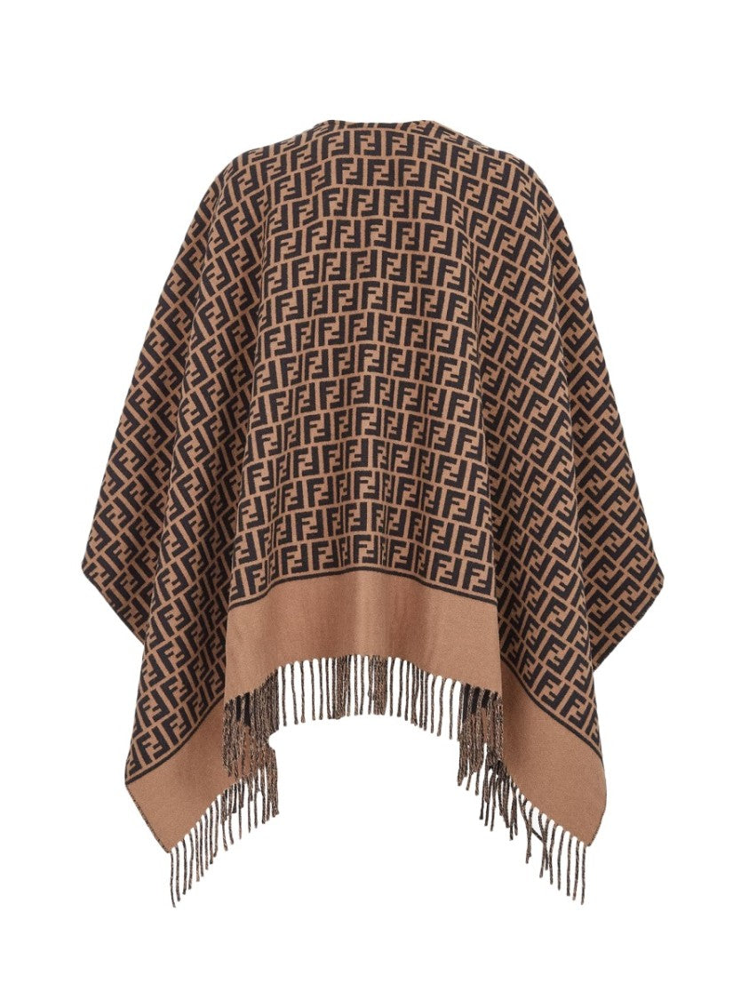 Fendi Geometric Patterned Square Poncho In Wool And Cashmere Blend