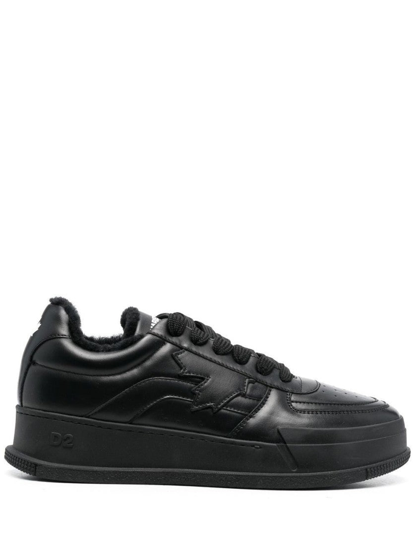 Dsquared2 Black Canadian Embossed Leather Low-Top Sneakers