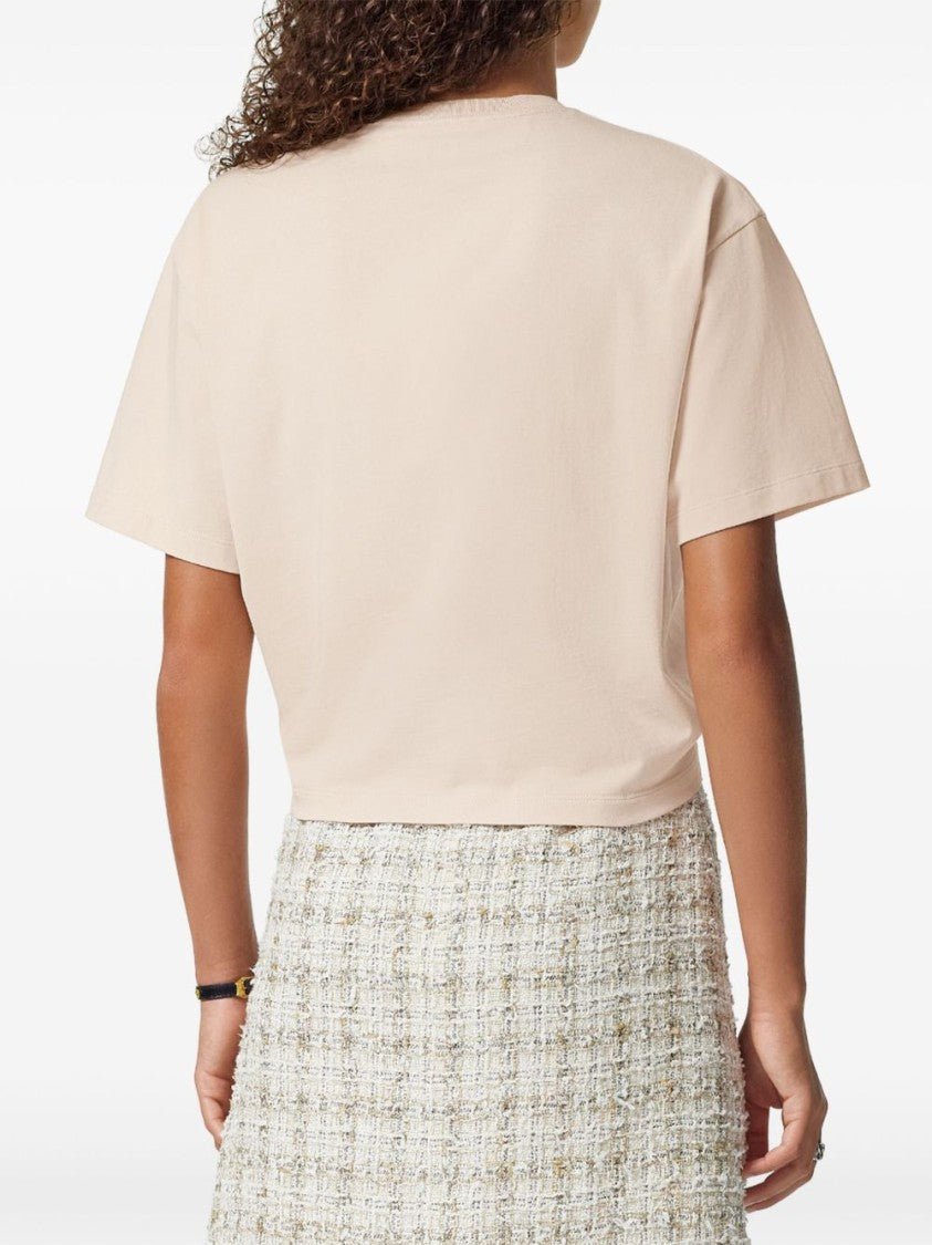 Versace Cropped T-Shirt With Twist Detail And Safety Pin Logo