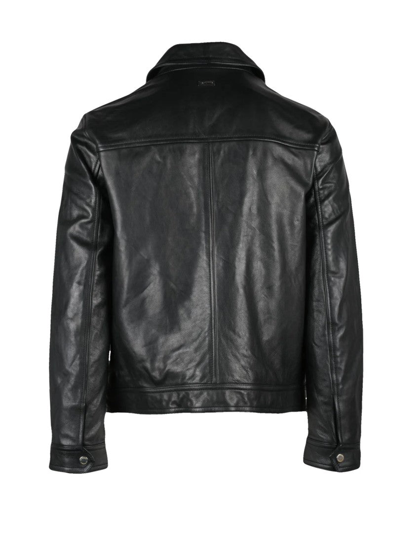 Les Hommes Cropped Black Jacket With Minimalist Design And Zip Closure