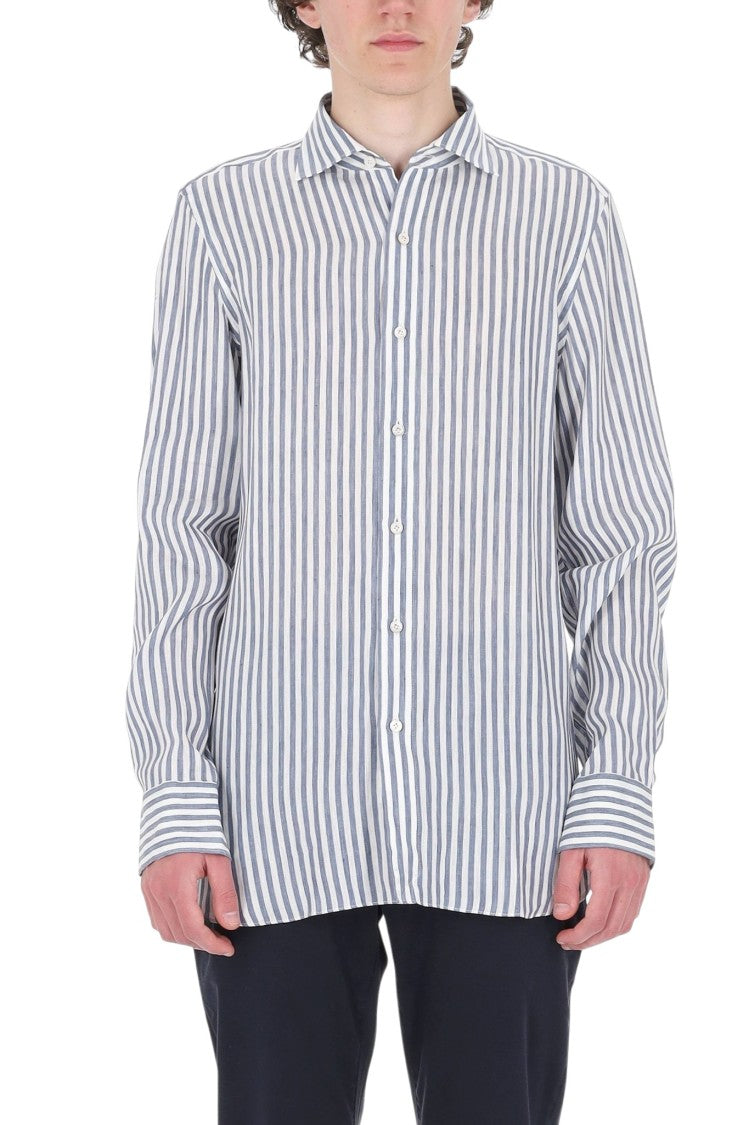 Finamore Gaeta Striped Linen-Lyocell Casual Shirt