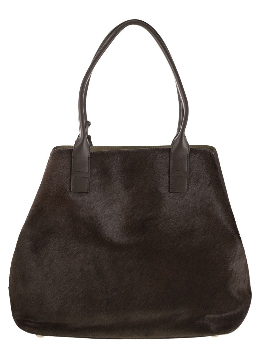 Hogan Medium Script Shopping Bag In Pony-Effect Leather