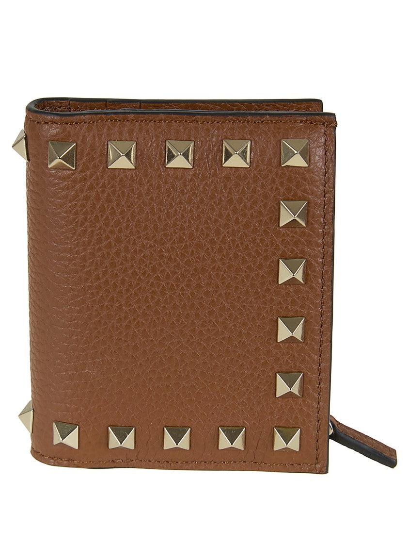 Valentino Garavani Compact Grained Calfskin Wallet With Platinum Studs
