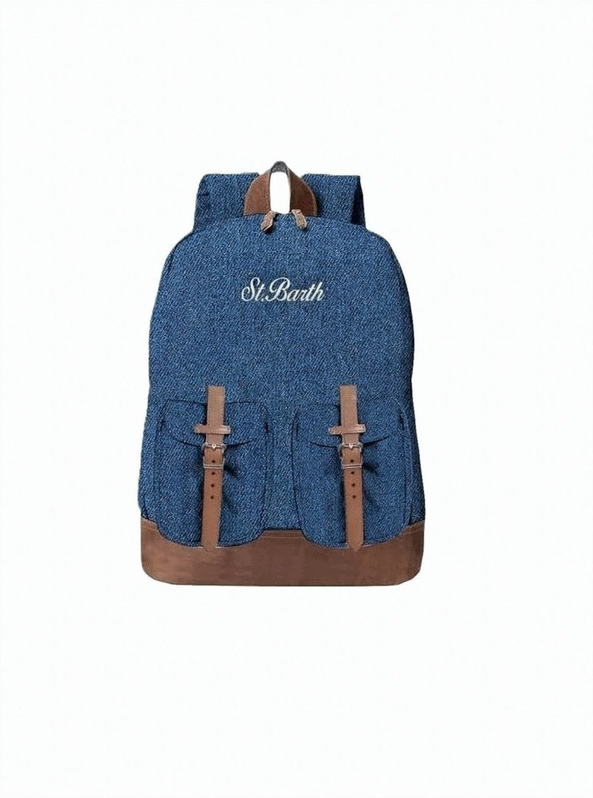 Mc2 Saint Barth Medium Backpack With Textured Blue Fabric