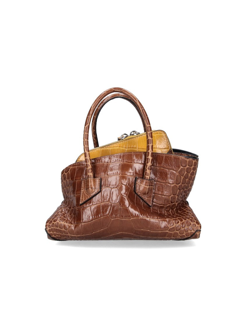 The Attico Structured Handbag With Glossy Crocodile-Embossed Texture