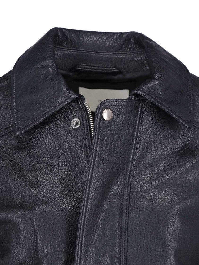 Dunst Black Hammered Lambskin Structured-Collar Leather Jacket