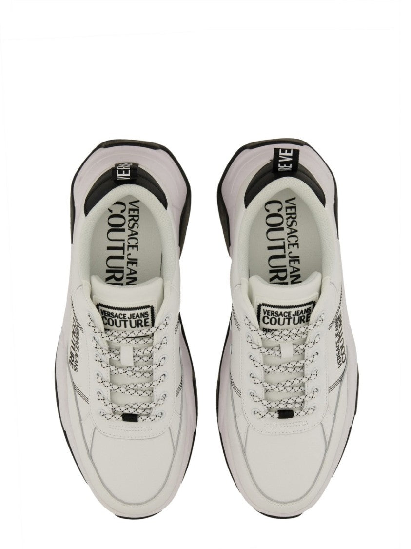 Versace Jeans Couture Leather Sneakers With Textured Finish And Metallic Accents