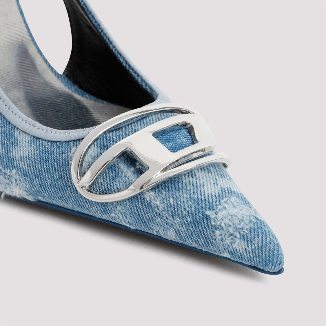 Diesel Distressed Denim Look Pointed-Toe Pumps With Silver-Tone Buckle