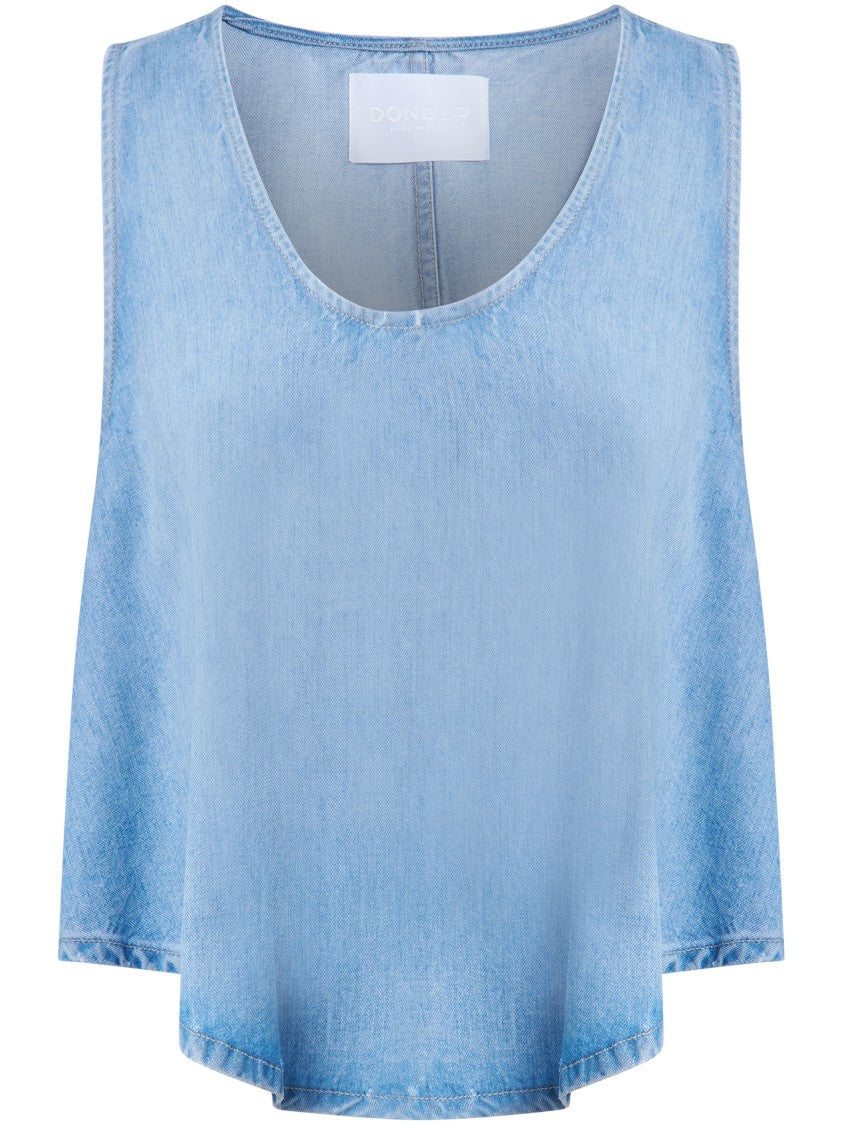 Dondup Denim Sleeveless Top With Subtle Fading