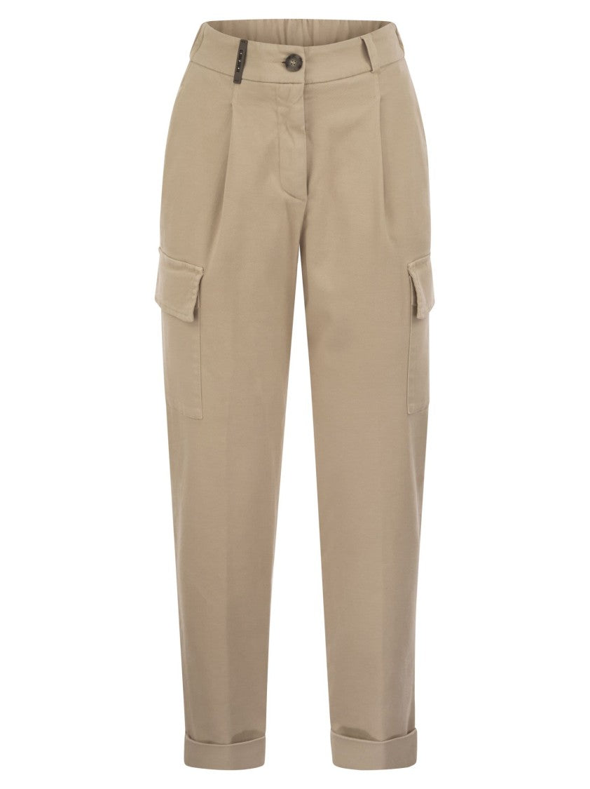 Peserico Cargo Carrot Trousers In Cotton Gabardine