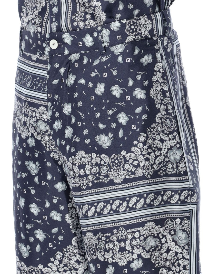 Fendi Bandana Coral Silk Shorts With Side Pockets