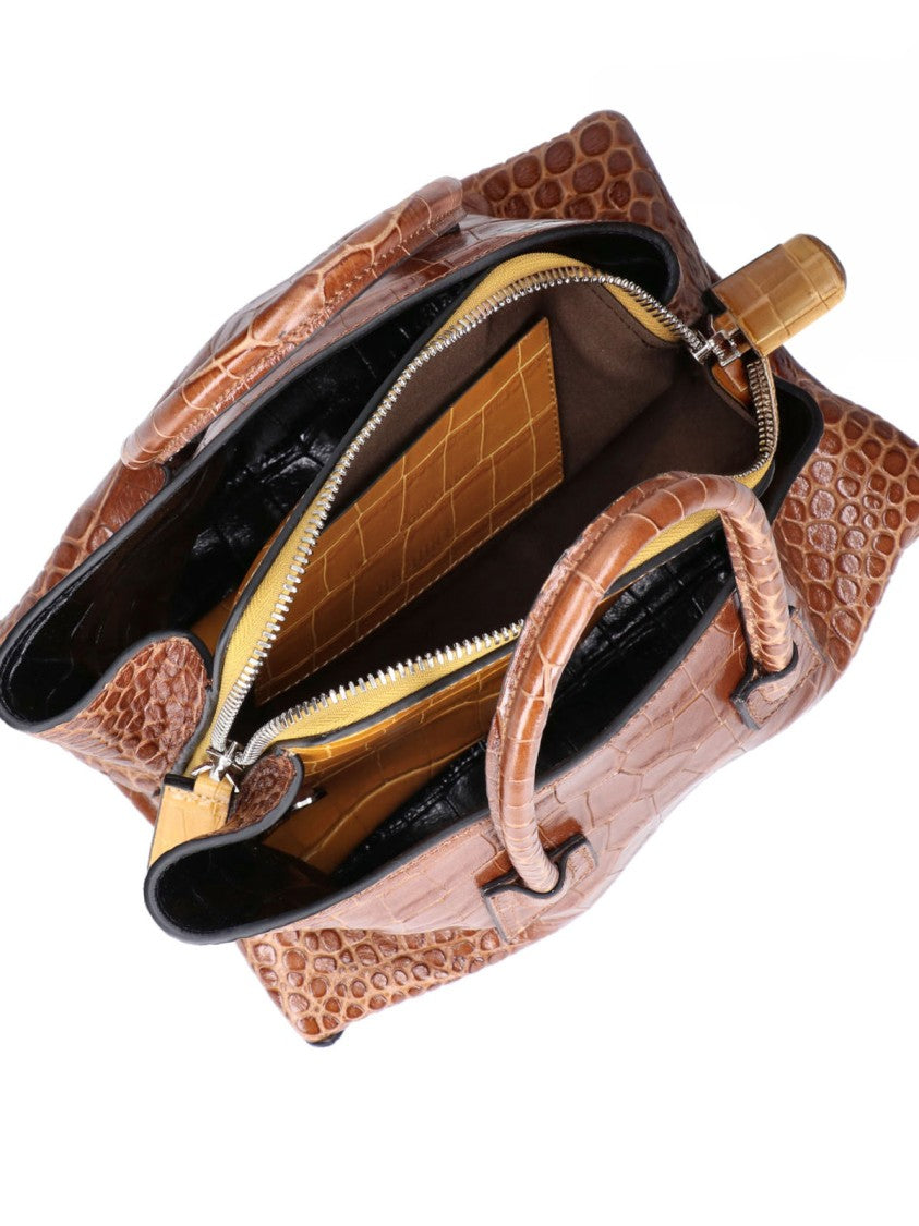 The Attico Structured Handbag With Glossy Crocodile-Embossed Texture