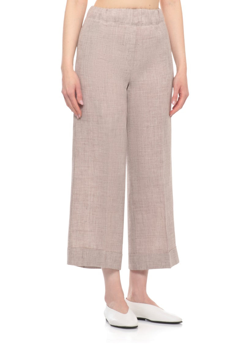 D. Exterior Brown Elastic Waist Linen Shorts
