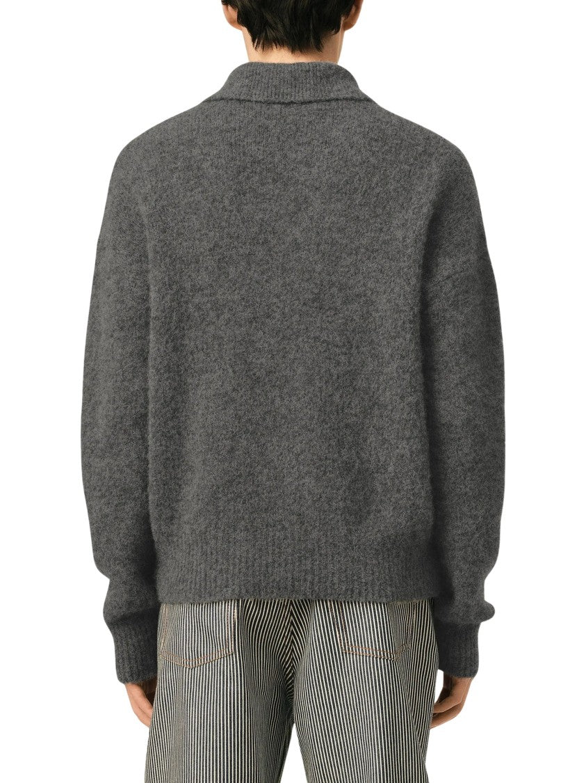 Ami Paris Grey Ami Embroidery Wool-Alpaca Polo Shirt