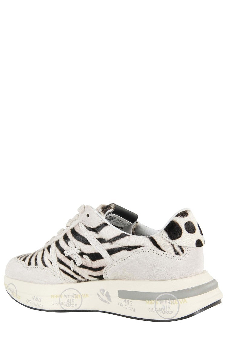 Premiata Nude Ponyhair Low-Top Sneakers With Suede Inserts