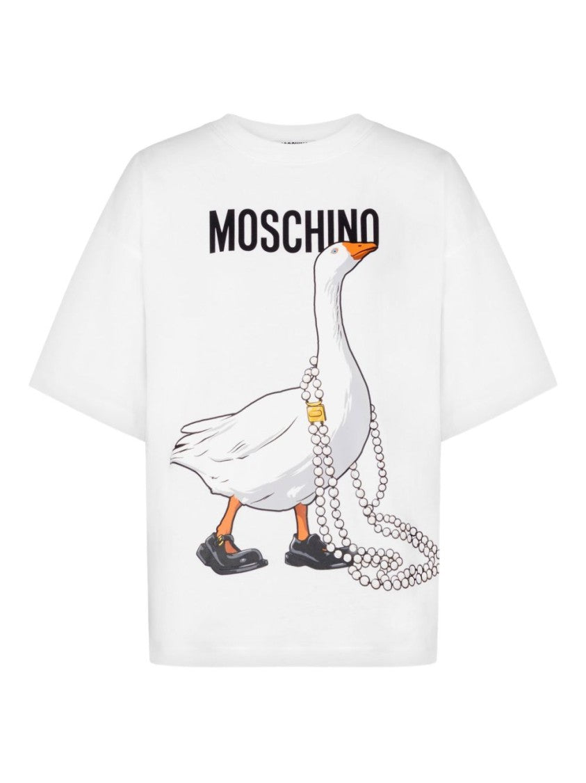 Moschino White Silk And Nylon Crew Neck Top
