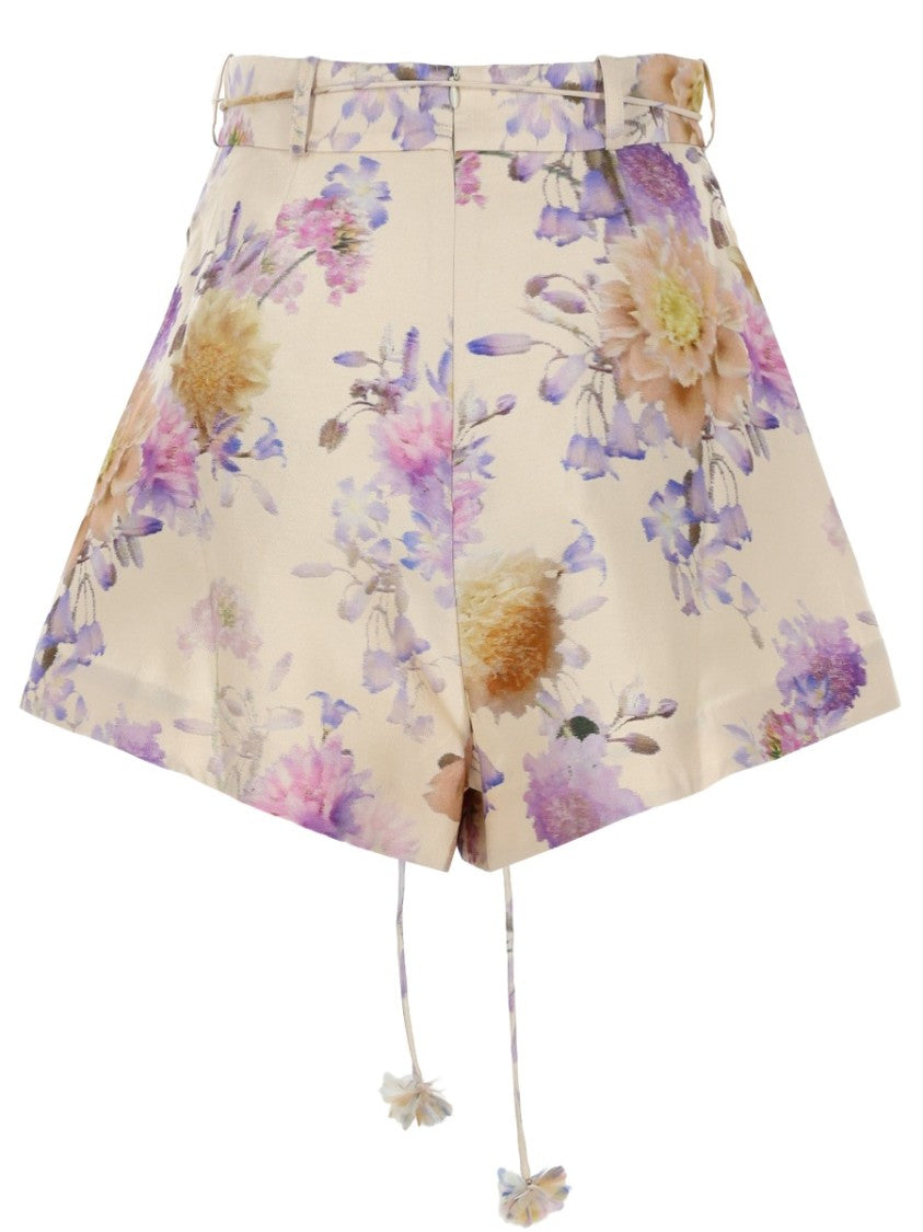 Zimmermann Luna Tuck Silk-Cotton Flared Floral Shorts