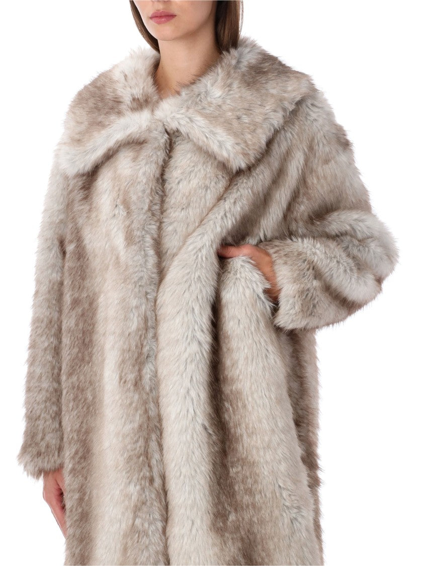 Sword Coat Eco Faux Plush Wide-Collar Faux Fur Coat