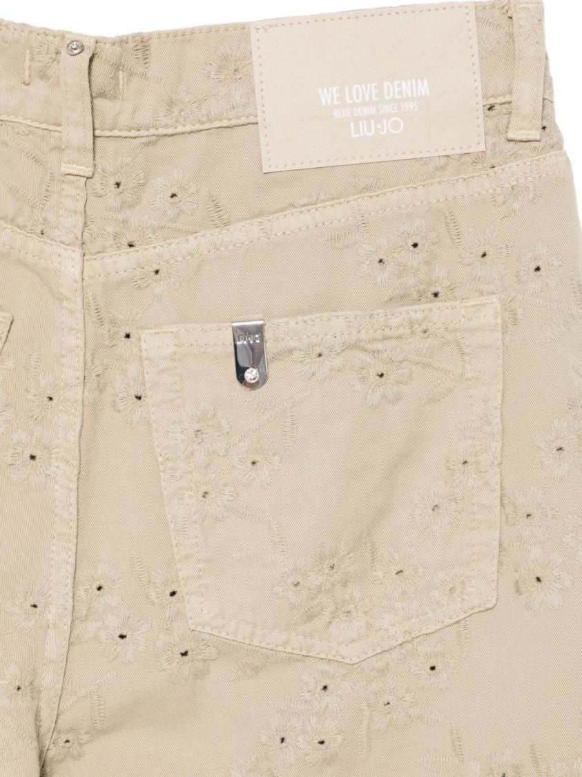 Liu Jo Beige Cotton Floral Five-Pocket Jeans