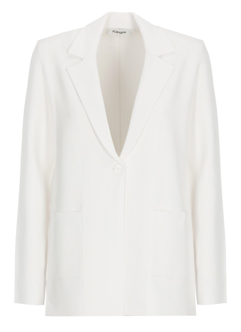 Kangra White Viscose Single Breasted Blazer