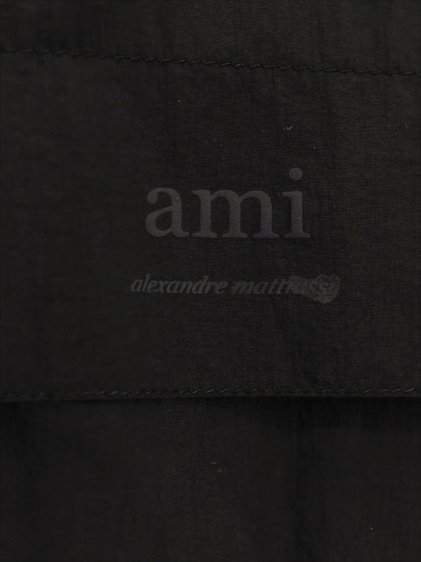 Ami Paris Cropped Black Polyamide Jacket With High Collar