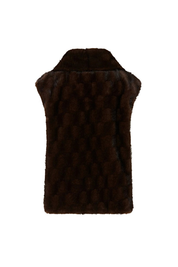 Pinko Brown Polyester Faux-Fur Zip Waistcoat