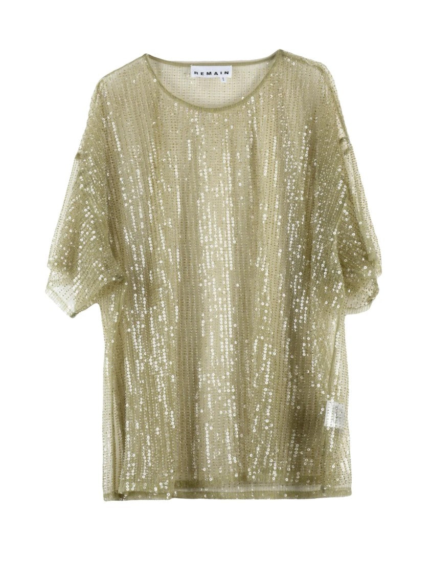 Remain Green Polyester Women's Sequin Blouse