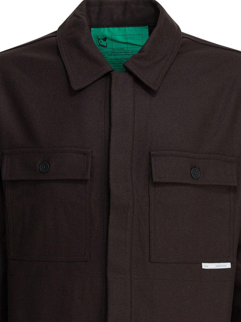 Gr10k Wool-Blend Overshirt Jacket With Flap Pockets And Concealed Placket