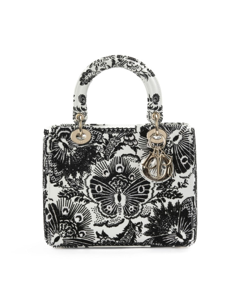 Dior Lady Medium Butterfly White Bicolor Embroidery