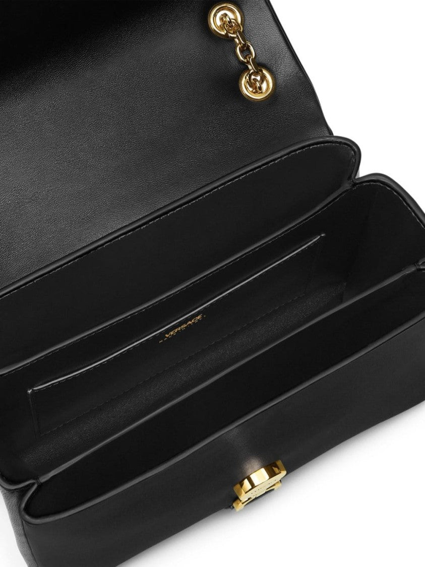 Versace Foldover Top Black Lambskin Bag