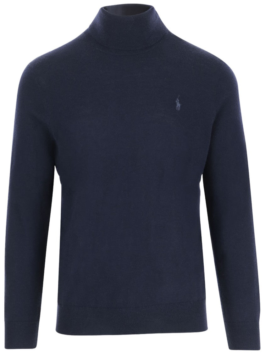 Polo Ralph Lauren Navy Embroidered Logo Turtleneck Wool Sweater