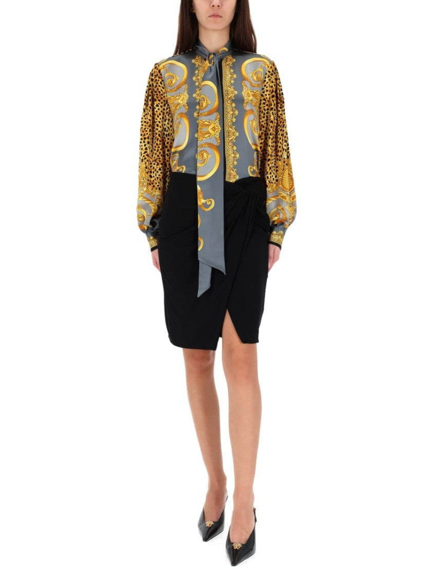 Versace Grey Silk Baroque Blouse