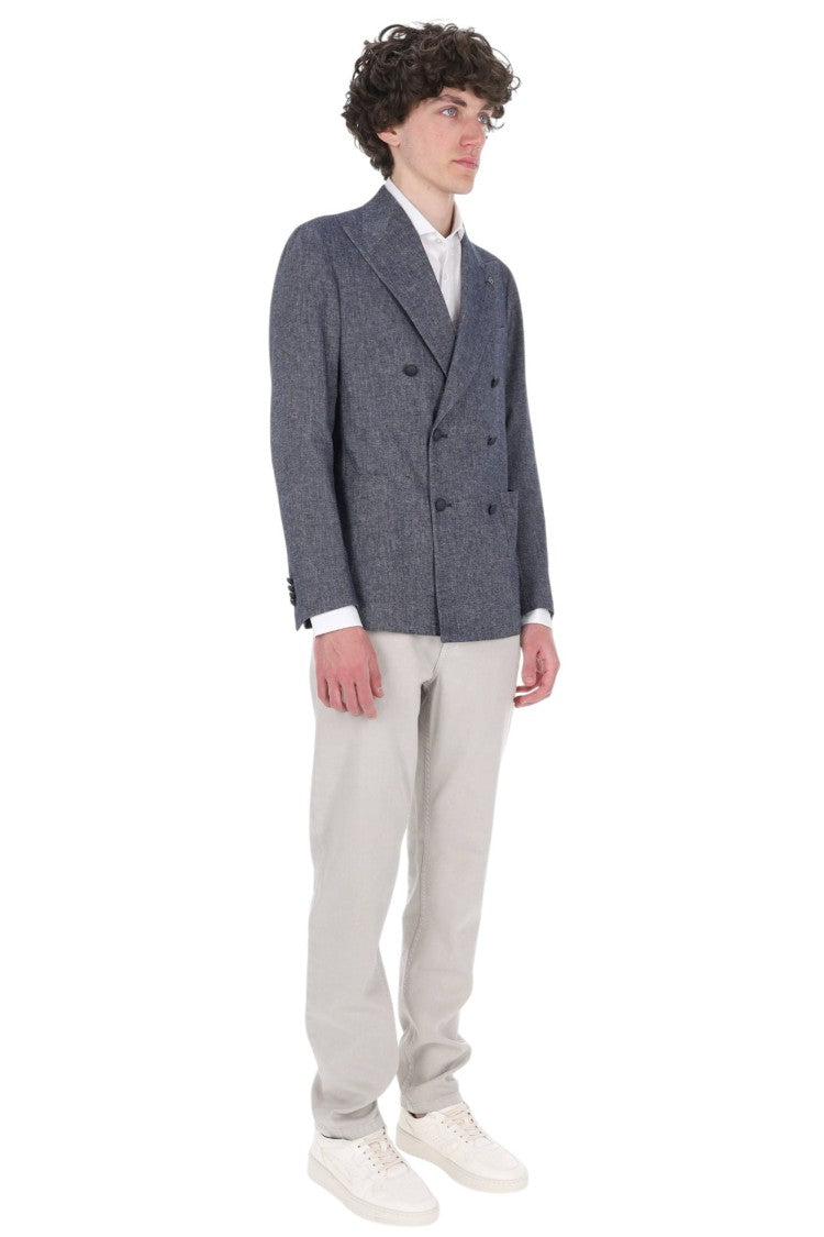 Tagliatore Blue Montecarlo Cotton-Linen Double-Breasted Blazer