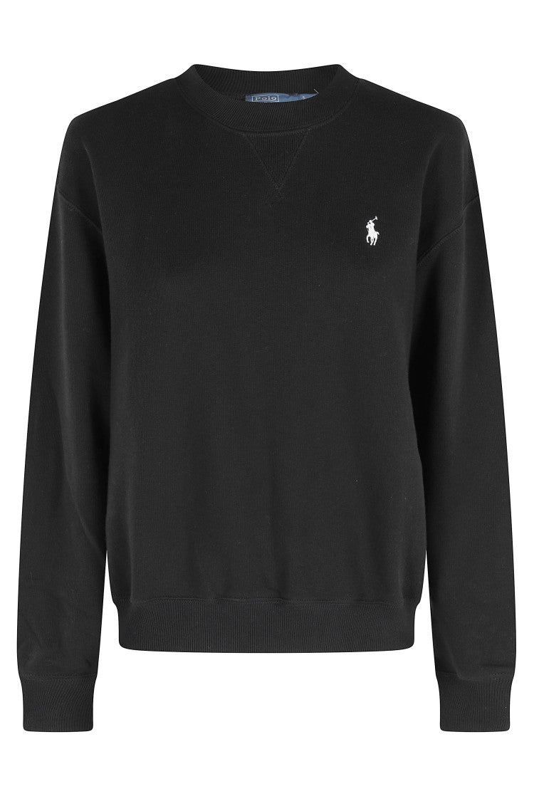Polo Ralph Lauren Black Knit Round-Neck Cotton-Blend Sweatshirt