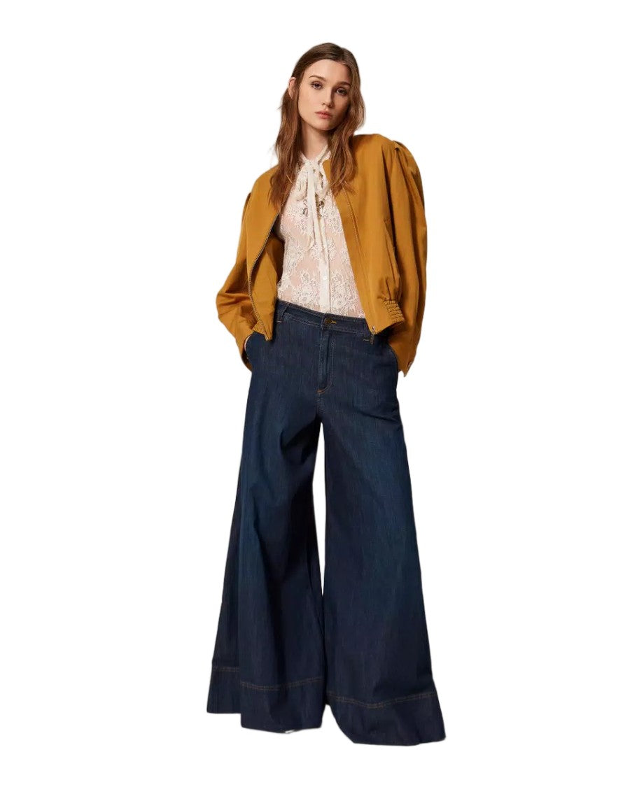 Twin-Set Dark Stretch Cotton Denim Palazzo-Style Jeans