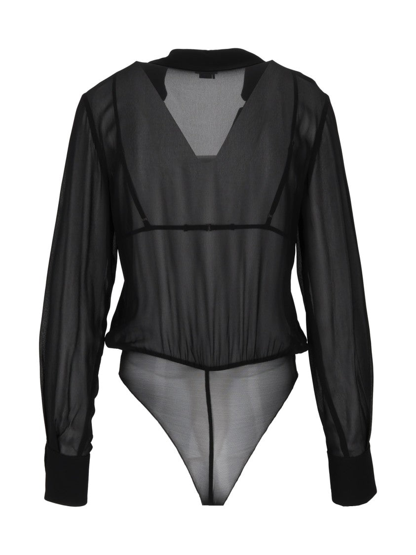 Elisabetta Franchi Black Sheer Gold Chain Bodysuit