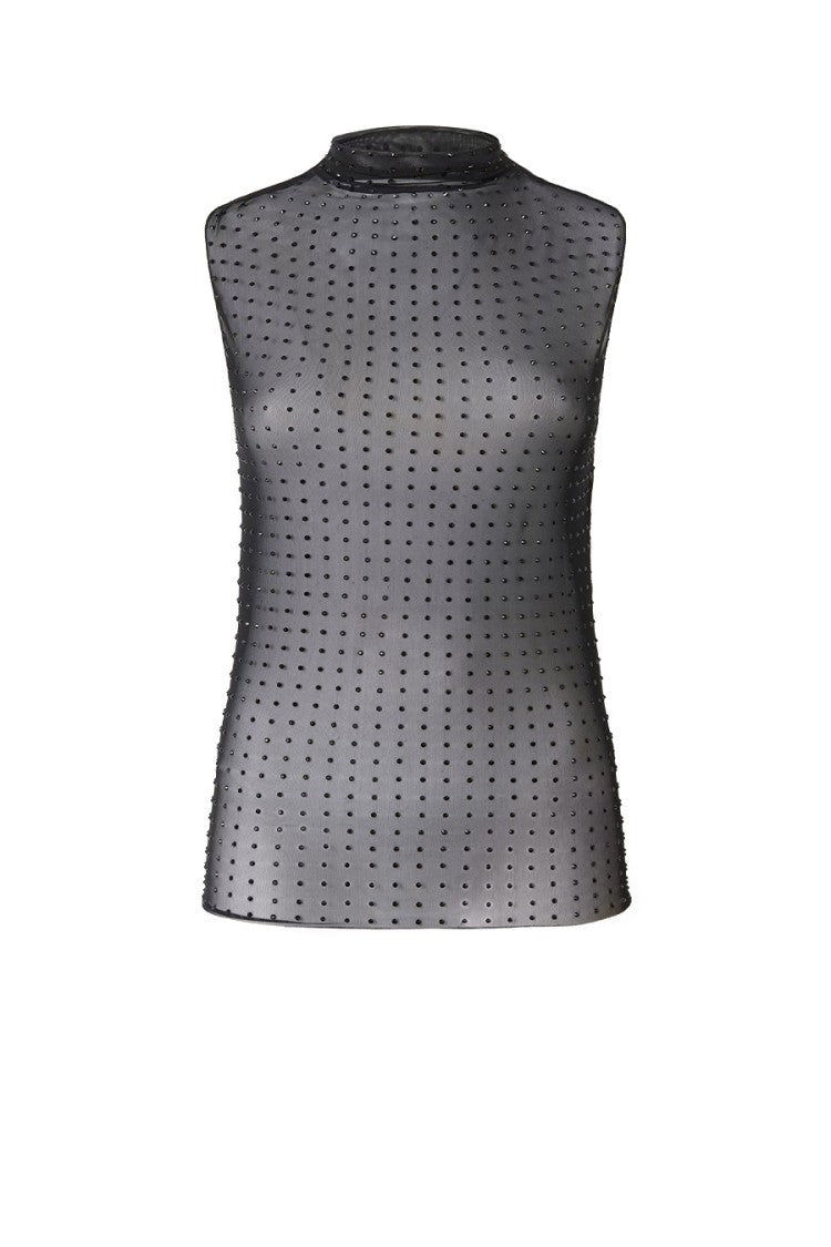 Pinko Black Laruns Rhinestone Embellished Nylon-Blend Tank Top